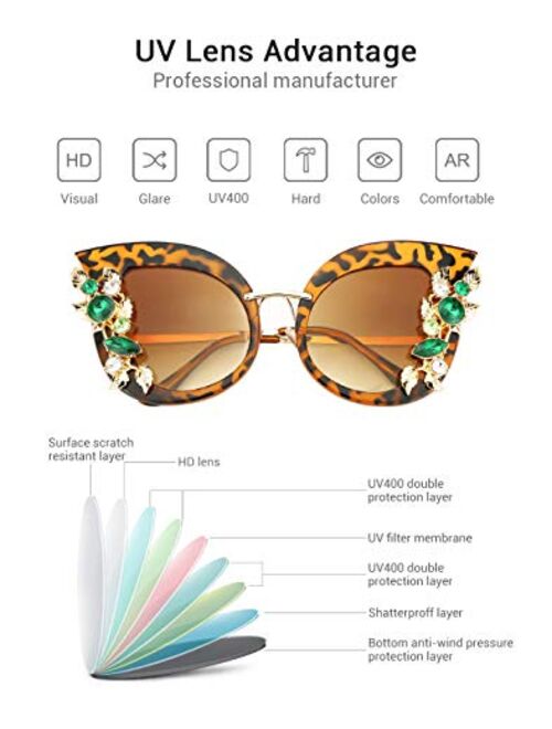 Slocyclub Jeweled Sunglasses Large Butterfly Shaped Oversized Rhinestone Sun Glasses for Women and Girls UV400 Protection