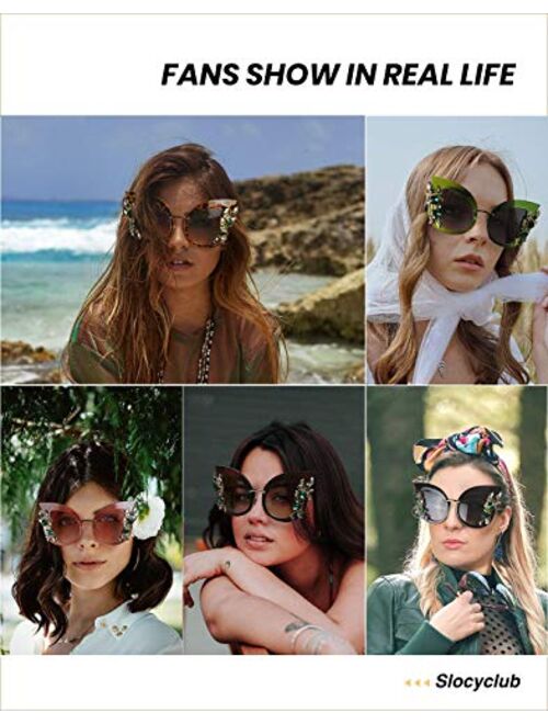 Slocyclub Jeweled Sunglasses Large Butterfly Shaped Oversized Rhinestone Sun Glasses for Women and Girls UV400 Protection