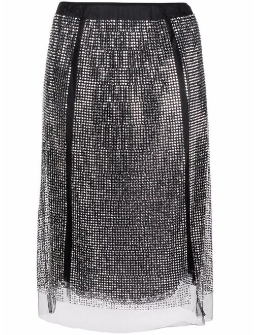 Prada crystal-embellished satin-trim skirt