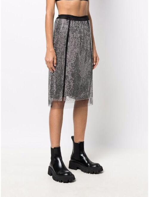 Prada crystal-embellished satin-trim skirt