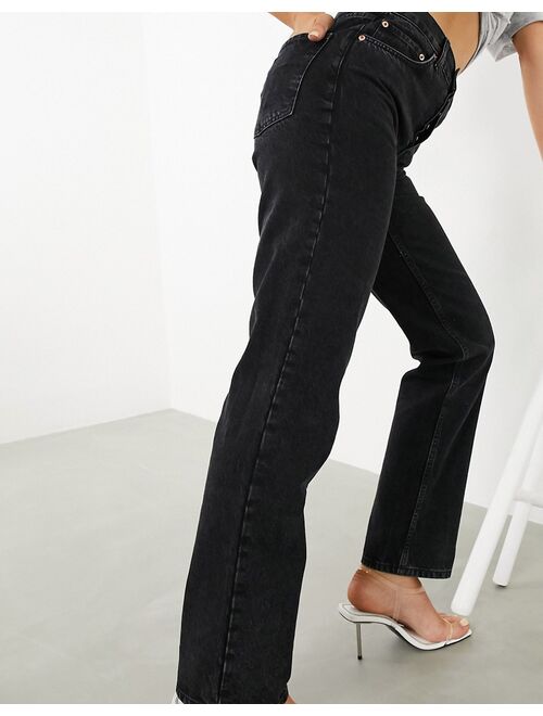 ASOS DESIGN premium organic mid rise straight leg jeans in washed black