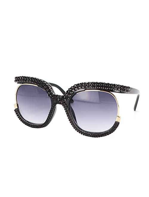 Fuprecious Round Sunglasses For Women Oversized Gradient Cute Rhinestone Bling Eyeglasses