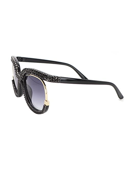 Fuprecious Round Sunglasses For Women Oversized Gradient Cute Rhinestone Bling Eyeglasses