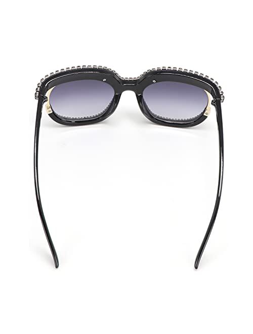 Fuprecious Round Sunglasses For Women Oversized Gradient Cute Rhinestone Bling Eyeglasses