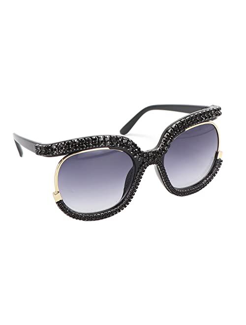 Fuprecious Round Sunglasses For Women Oversized Gradient Cute Rhinestone Bling Eyeglasses