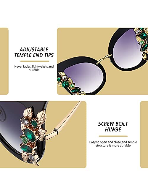 Frienda 2 Pairs Jeweled Sunglasses Oversized Cat Eye Butterfly Shaped Crystal Diamond Jeweled Sun Glasses for Women and Girls