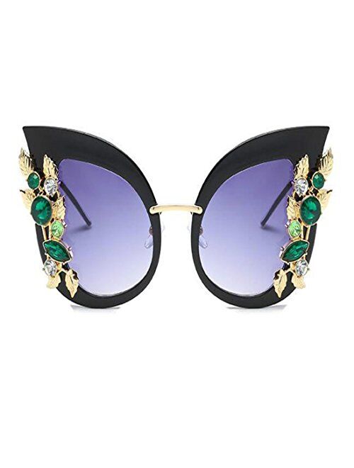 Colygamala Women's Oversize Fashion Female Big Sun Glasses Crystal Diamond Cat Eye Sunglasses With Case