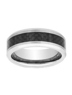 Lovemark Men's Tungsten Black Carbon Fiber Ring