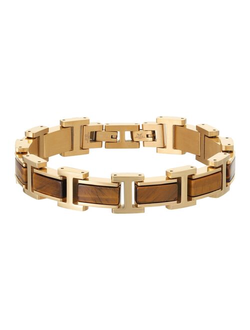 LYNX Men's Gold Tone Ion-Plated Stainless Steel Tiger Eye Bracelet