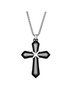 Two Tone Stainless Steel Cross Pendant Necklace