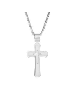 Men's Stainless Steel 3-Layer Cross Pendant Necklace