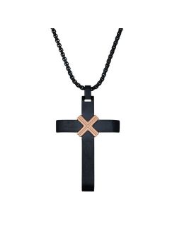 Black & Rose Gold Ion-Plated Stainless Steel Cross Pendant Necklace
