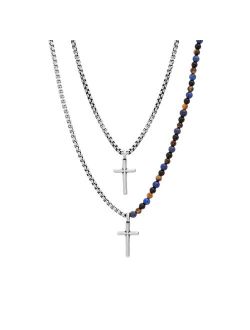 Men's Oxidized Stainless Steel Double Strand Cross Necklace