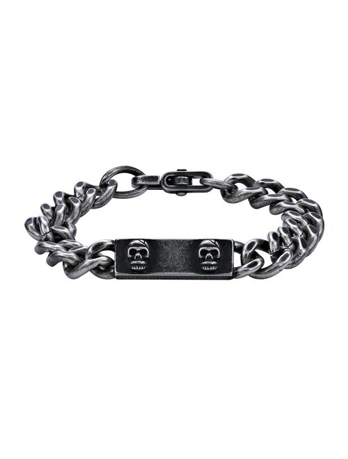 Men's LYNX Stainless Steel Antiqued Chain Skull ID Bracelet