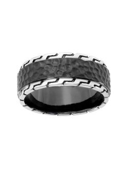 Men's Stainless Steel Hammered & Grooved Ring