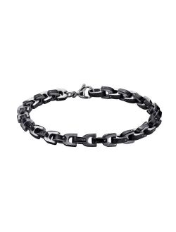 Men's Stainless Steel Bracelet with Black Ion-Plated Accents
