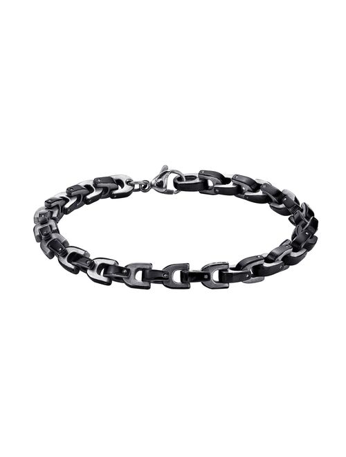 LYNX Men's Stainless Steel Bracelet with Black Ion-Plated Accents