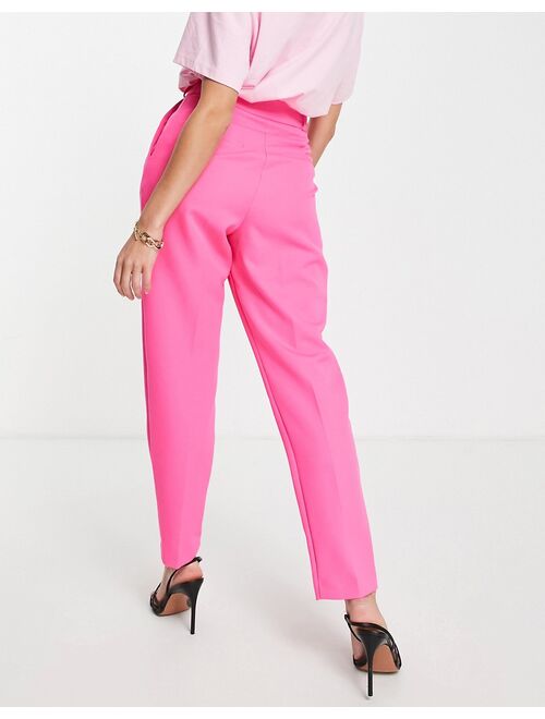 River Island pleated tapered peg pant in bright pink