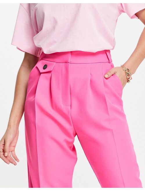 River Island pleated tapered peg pant in bright pink