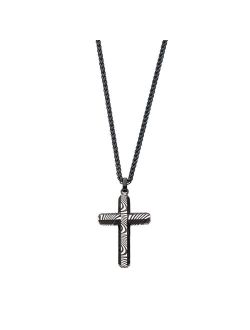 Men's Black Ion-Plated Damascus Cross Pendant Necklace