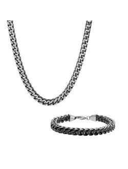 Men's Two-Tone Stainless Steel Franco Link Chain & Bracelet Set