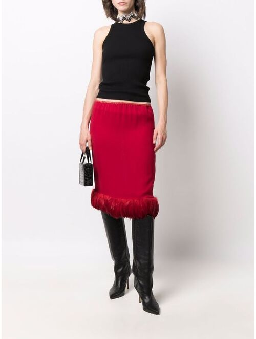 Yves Saint Laurent Saint Laurent feather-trimmed pencil skirt