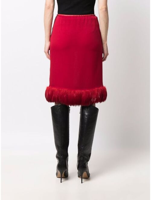 Yves Saint Laurent Saint Laurent feather-trimmed pencil skirt