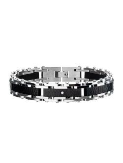 Men's Two-Tone Stainless Steel Black Hammered Bracelet