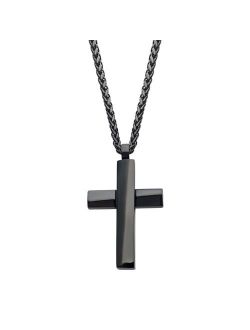 Men's Black Ion-Plated Beveled Cross Pendant Necklace