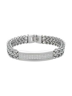 Men's Stainless Steel Cubic Zirconia Link Franco Chain Bracelet