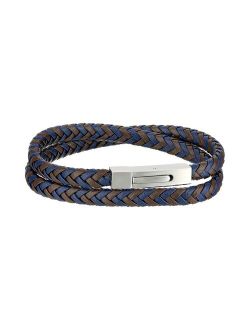Two-Tone Braided Leather & Stainless Steel Bracelet