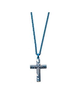 Men's Two Tone Stainless Steel Damascus Cross Pendant Necklace