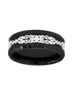 Black Ceramic & White Immersion-Plated Stainless Steel Band - Men