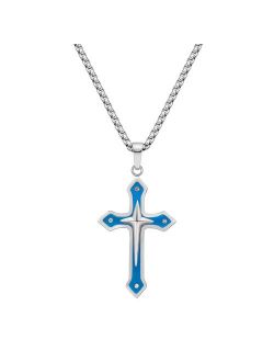 Men's Blue Ion-Plated Stainless Steel Cross Pendant Necklace