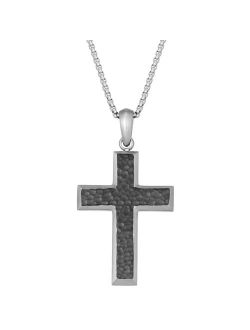 Black Ion-Plated Stainless Steel Hammered Cross Pendant Necklace