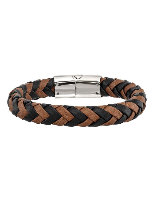 Men's Braided Black & Brown Leather Bracelet