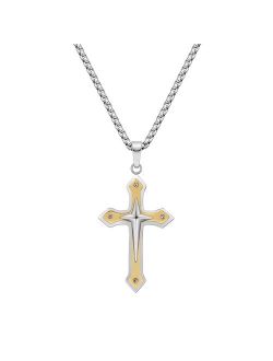 Men's Gold Tone Ion-Plated Stainless Steel Cross Pendant Necklace
