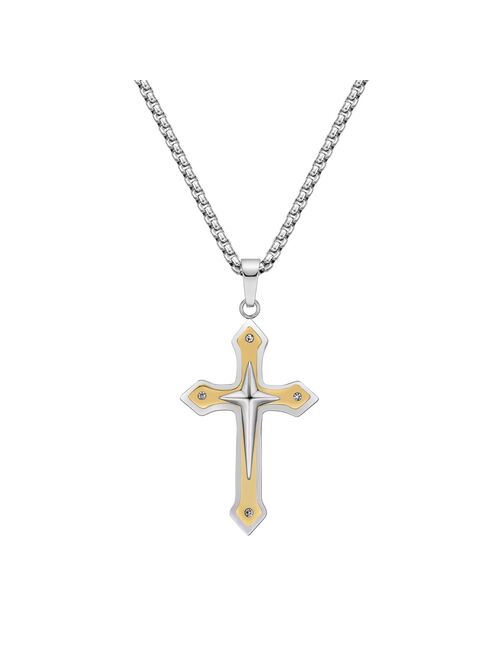 LYNX Men's Gold Tone Ion-Plated Stainless Steel Cross Pendant Necklace