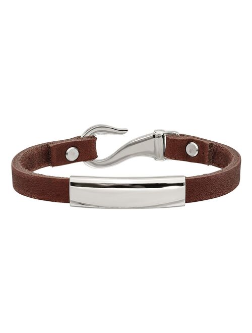 Men's Brown Leather & Stainless Steel ID Bracelet