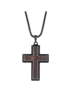 Wooden Inlay Stainless Steel Cross Pendant Necklace