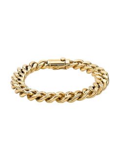 Gold Tone Ion-Plated Stainless Steel Cubic Zirconia Chain Bracelet