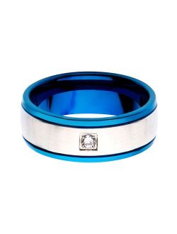 Men's Blue Plated with Clear Cubic Zirconia Ring