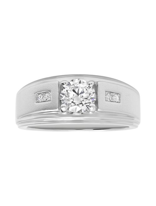 Men's Sterling Silver Cubic Zirconia Grooved Ring