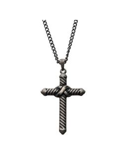 Men's Stainless Steel Twisted Cable Cross Pendant Necklace