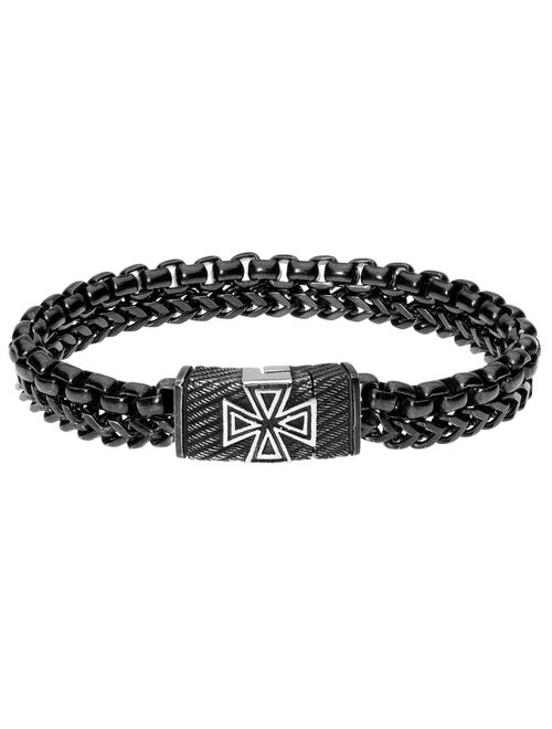 Men's LYNX Stainless Steel Textured Maltese Cross Bracelet
