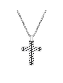 Stainless Steel Black Ion-Plated 24" Cross Pendant Men's Necklace