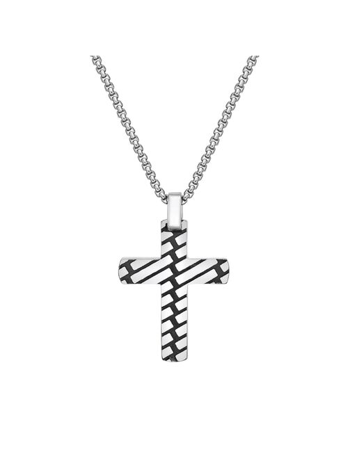 LYNX Stainless Steel Black Ion-Plated 24" Cross Pendant Men's Necklace