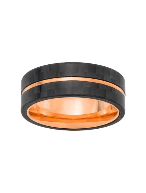 LYNX Men's Single Striped Stainless Steel & Carbon Fiber Ring
