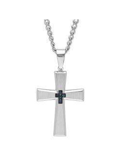 Men's Blue Diamond Accent Stainless Steel Cross Pendant Necklace