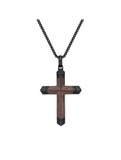 Stainless Steel Carbon Fiber & Copper Foil Cross Pendant Black Ion-Plated Men's Necklace